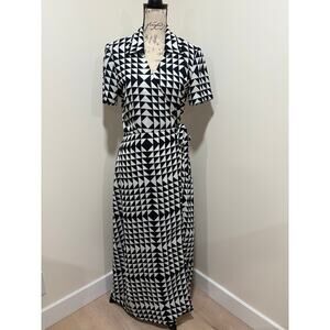 Danny & Nicole Black & White Geometric Wrap Maxi Dress Size 8